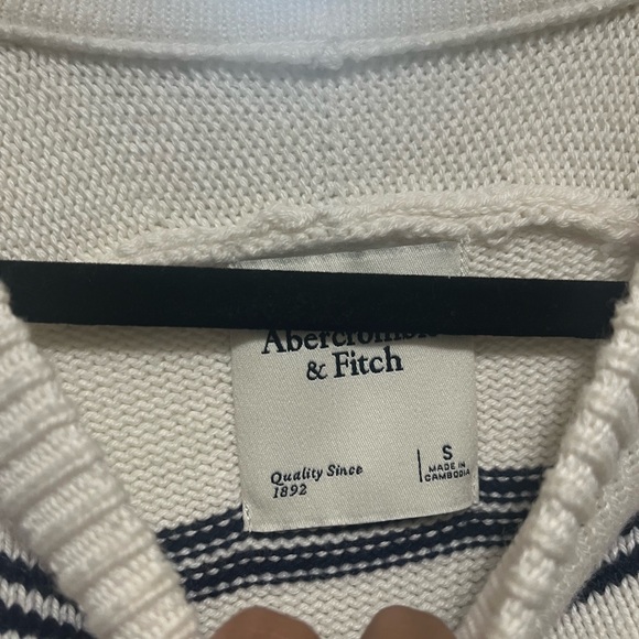 Abercrombie & Fitch striped sweater elbow pull-over small white blue - Picture 4 of 4